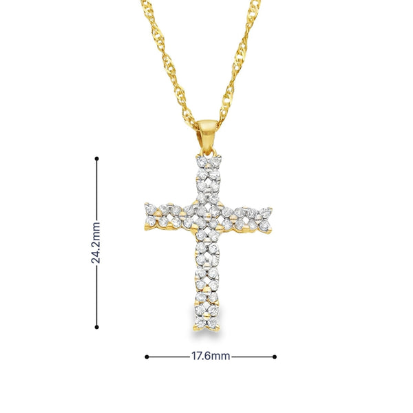 9ct yellow Gold Twist Curb Chain & Diamond Cross Pendant - 20"