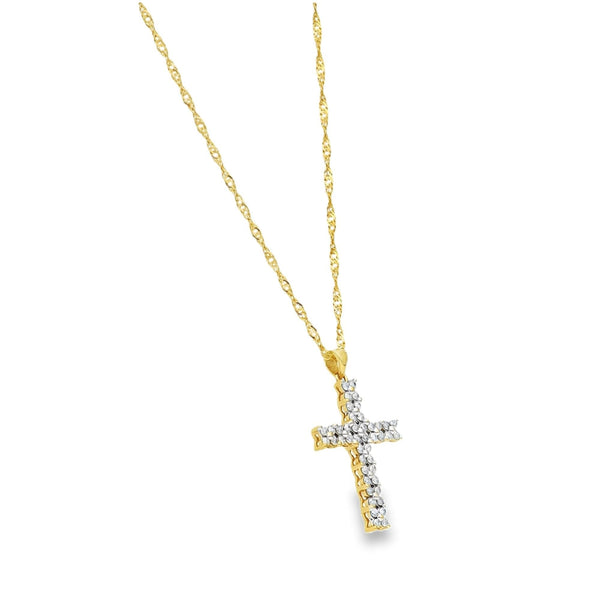 9ct yellow Gold Twist Curb Chain & Diamond Cross Pendant - 20"
