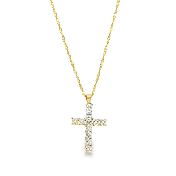 9ct yellow Gold Twist Curb Chain & Diamond Cross Pendant - 20"