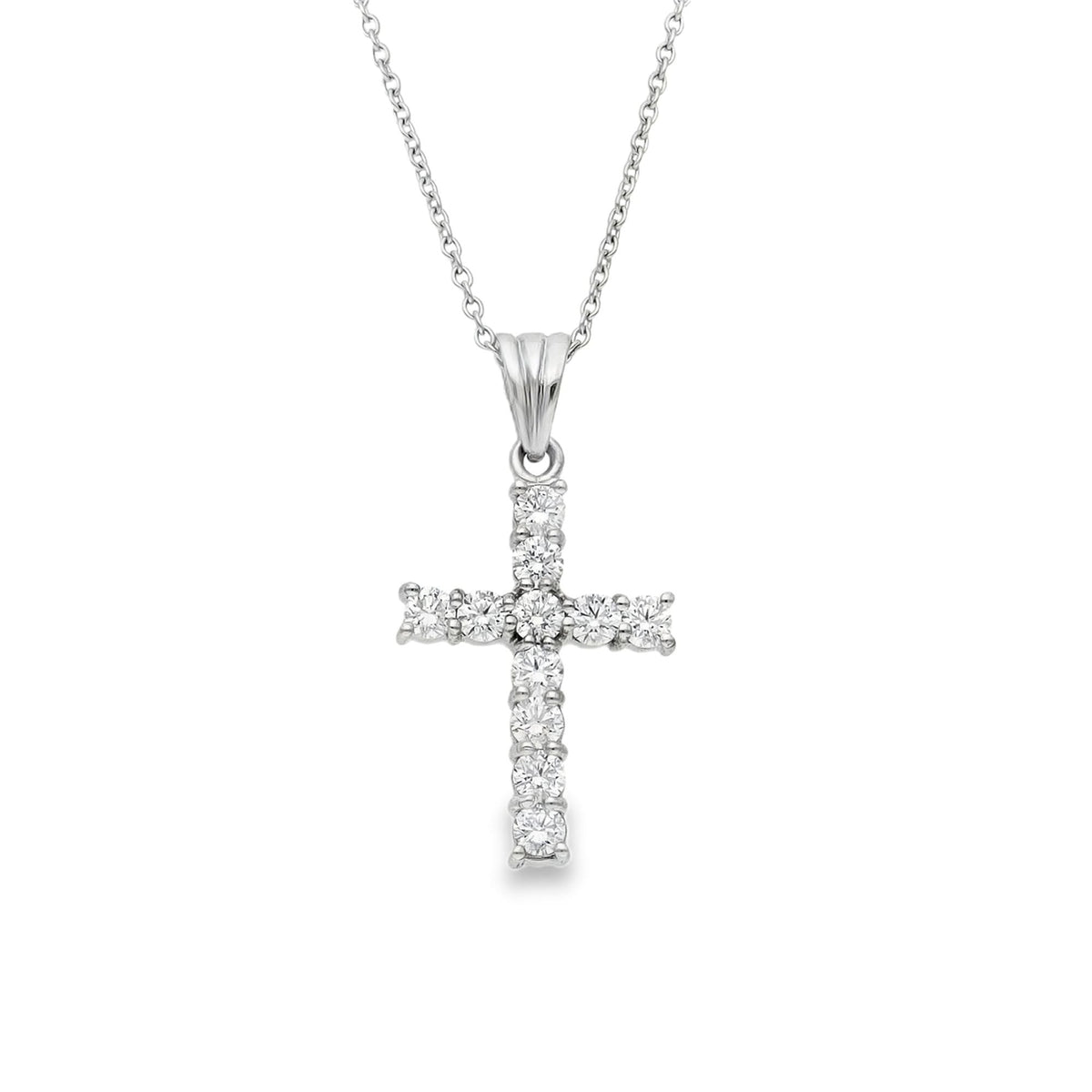 Platinum 1.44ct Diamond Set Cross Pendant & Chain - 18" - 9.1g