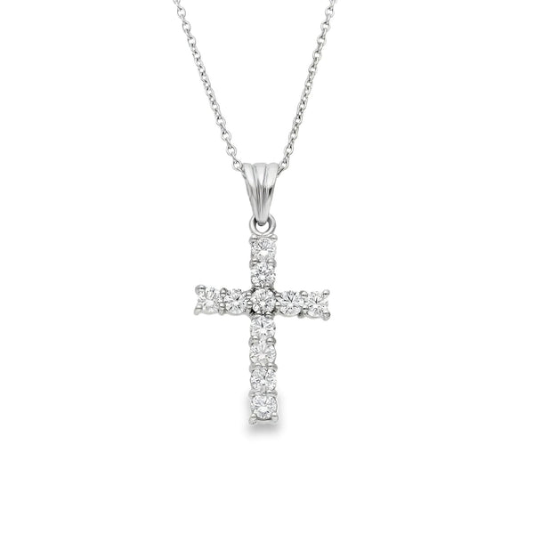 Platinum 1.44ct Diamond Set Cross Pendant & Chain - 18" - 9.1g