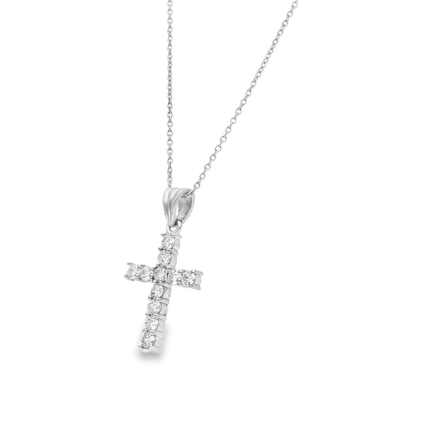 Platinum 1.44ct Diamond Set Cross Pendant & Chain - 18" - 9.1g