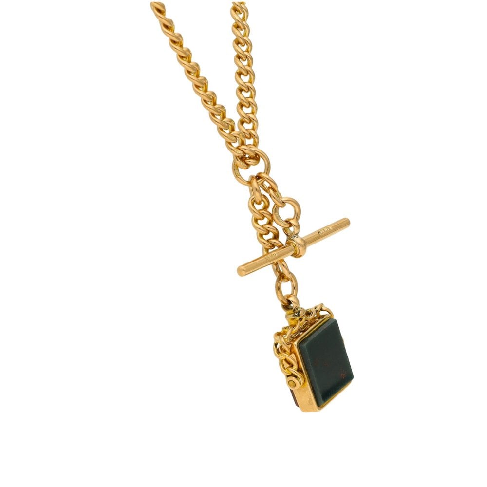 Ladies 9ct Yellow Gold Albert T-Bar Chain & Fob Pendant - 15"