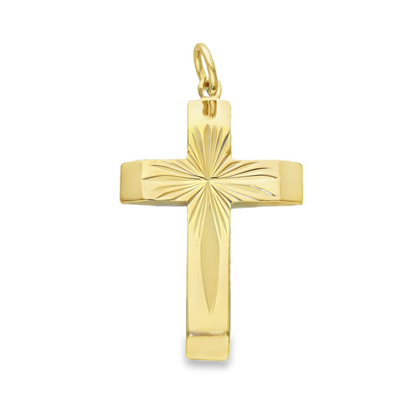 9ct Yellow Gold Starburst Cross Pendant - 5.8g