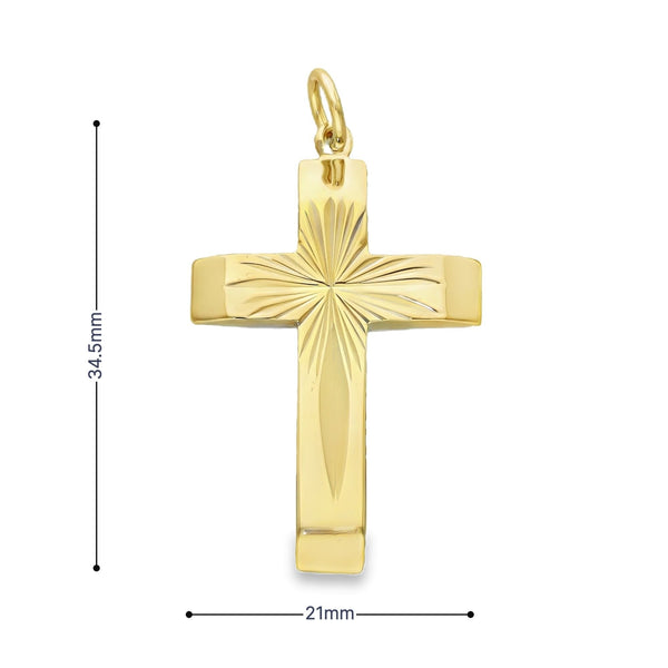 9ct Yellow Gold Starburst Cross Pendant - 5.8g