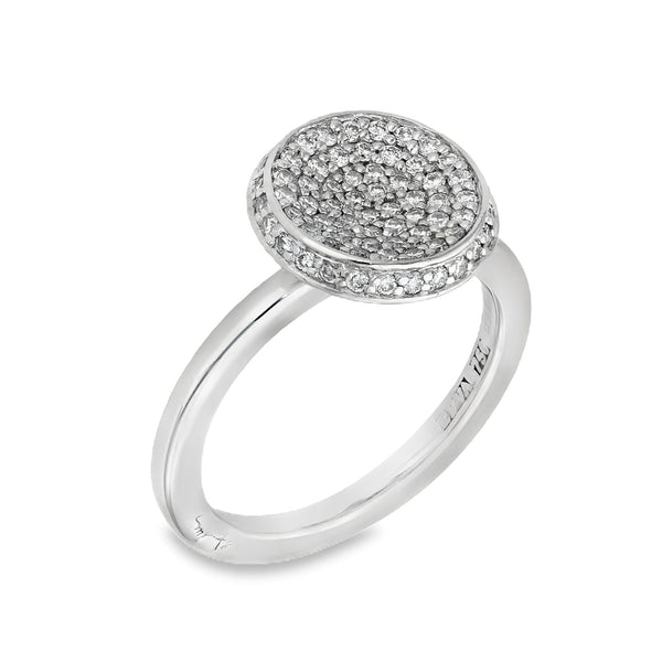 18ct White Gold Diamond Love Bowl Ring - Size I - 0.37ct