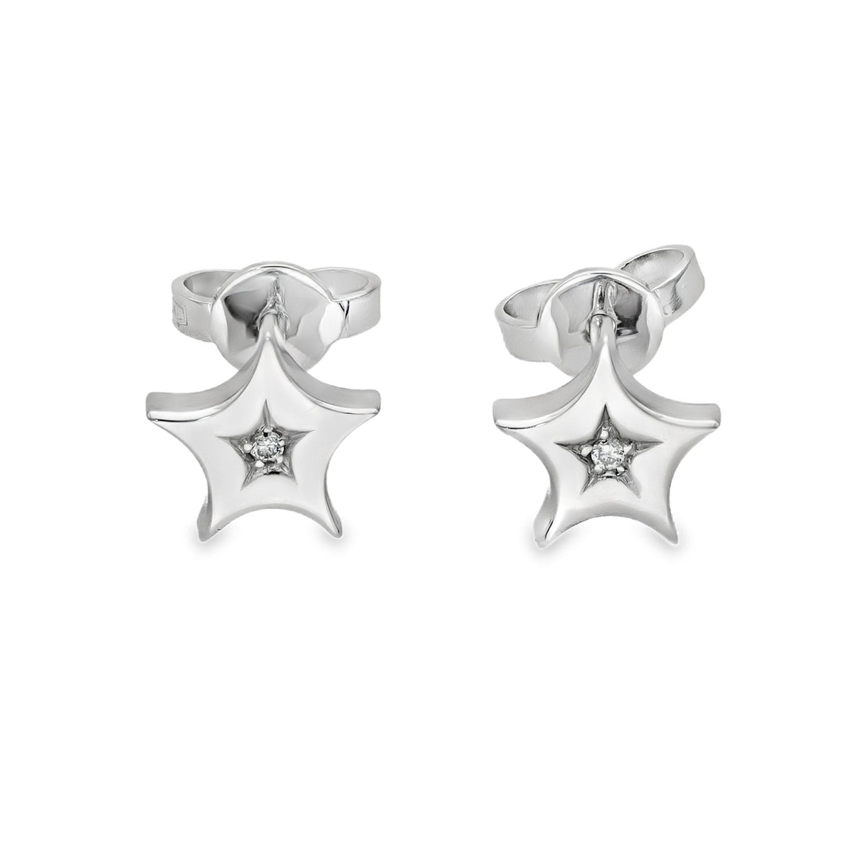 Ladies 18ct White Gold Diamond Star Earrings - 0.02ct