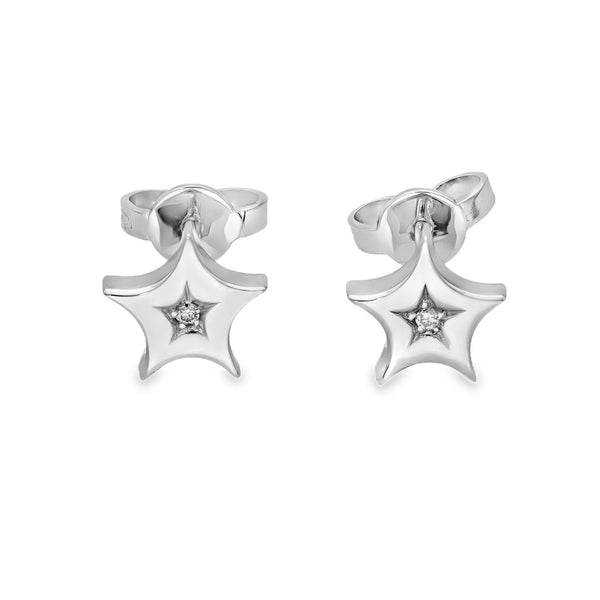 Ladies 18ct White Gold Diamond Star Earrings - 0.02ct