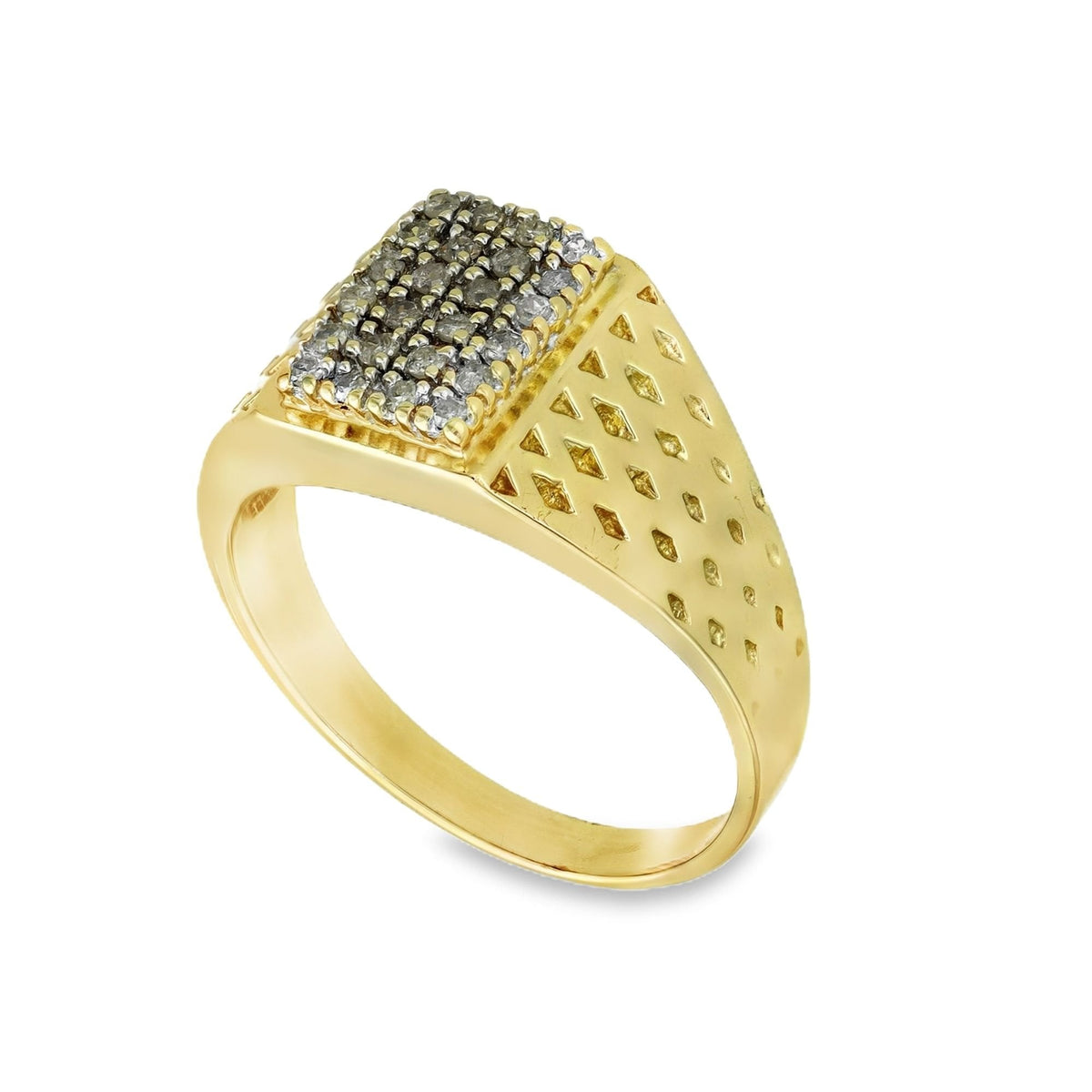 Gents 9ct Yellow Gold Diamond Set Signet Ring - Size Y