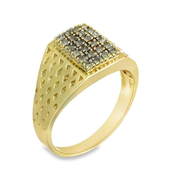 Gents 9ct Yellow Gold Diamond Set Signet Ring - Size Y