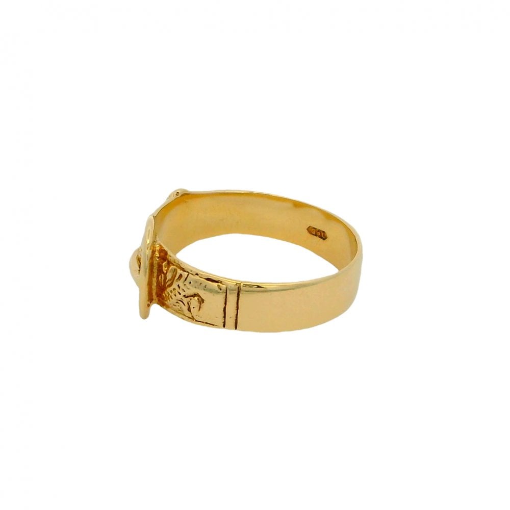 9ct Yellow Gold Buckle Ring - Size Q - 3.1g