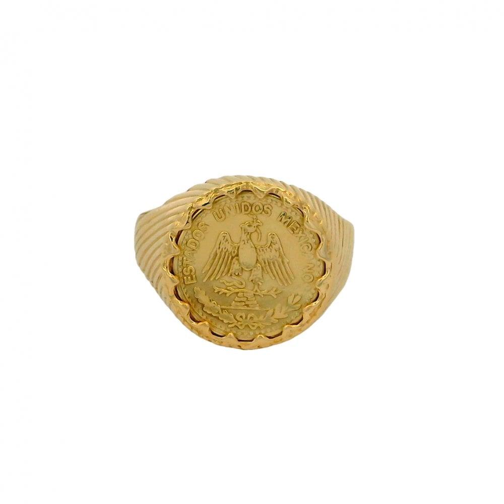 9ct Yellow Gold Dos Pesos Coin Ring - Size T