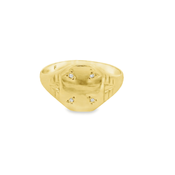 Gents 9ct Yellow Gold Diamond Signet Ring - Size V½ - 3.5g