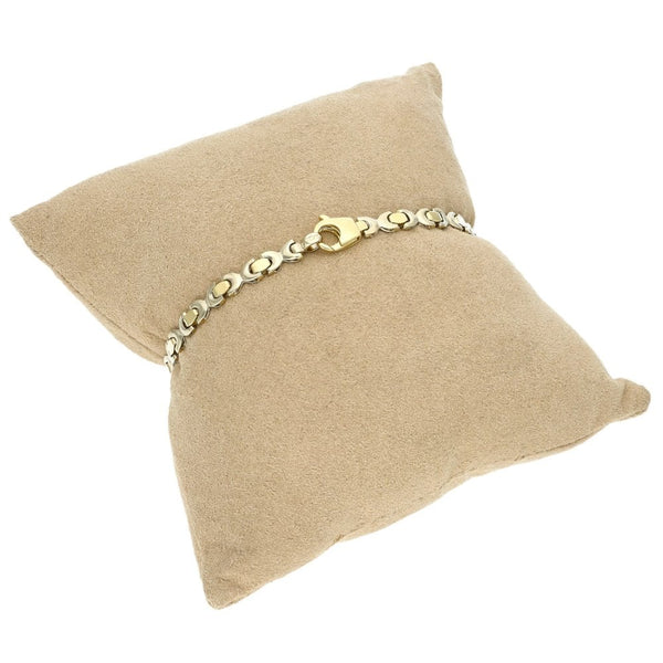 9ct Yellow & White Gold Curve & Bar Bracelet - 7" - 6.1g