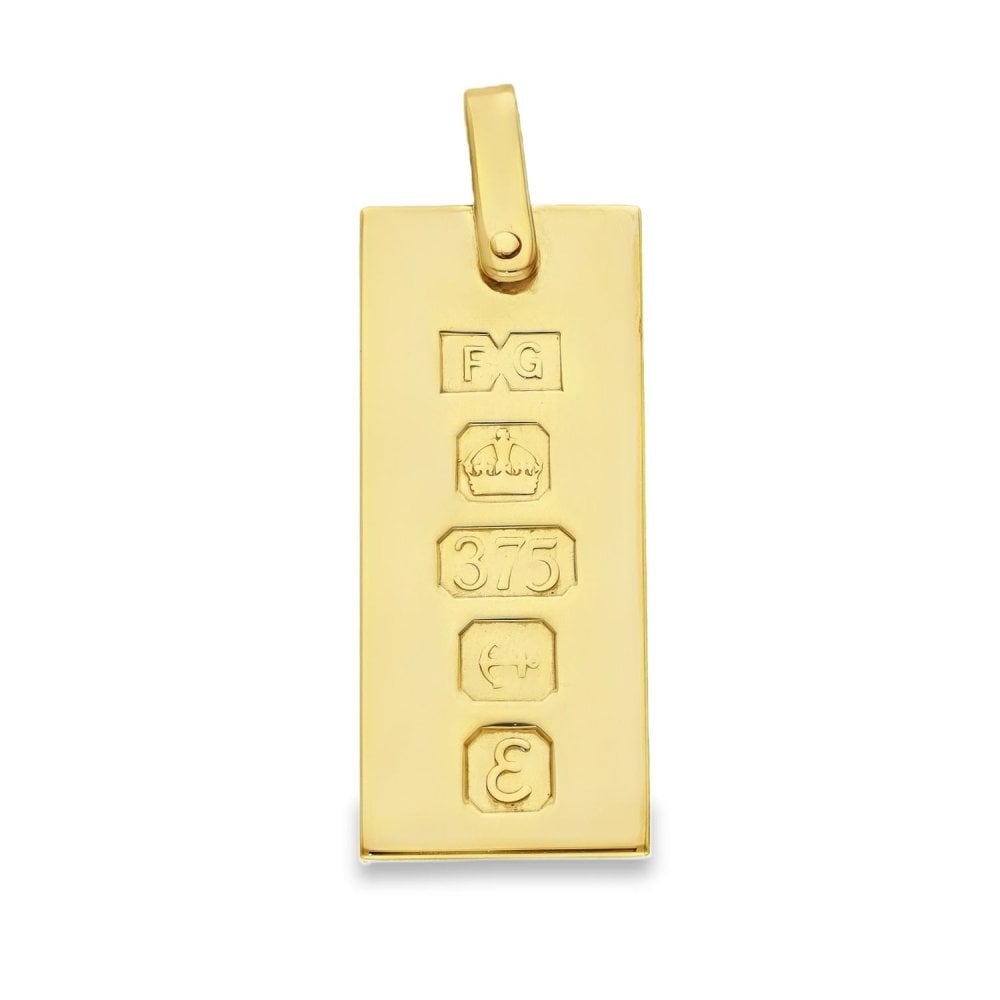 9ct Yellow Gold Bark Engraved Ingot Pendant - 13x29x2mm - 8.7g