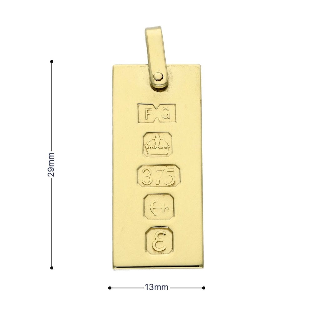 9ct Yellow Gold Bark Engraved Ingot Pendant - 13x29x2mm - 8.7g