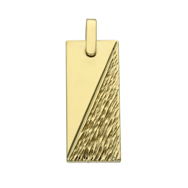9ct Yellow Gold Bark Engraved Ingot Pendant - 13x29x2mm - 8.7g