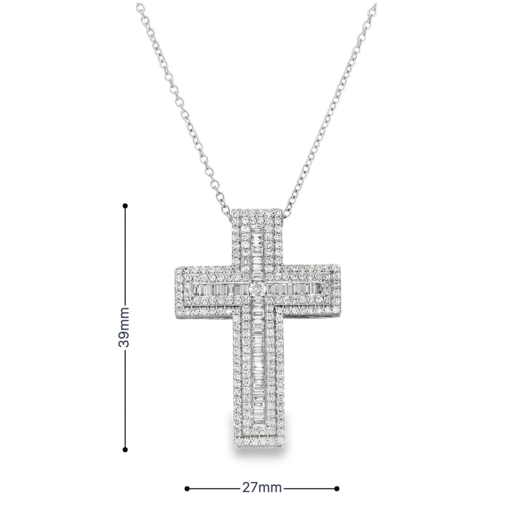 18ct White Gold Diamond Cross & Diamond Set Necklace - 2.82ct