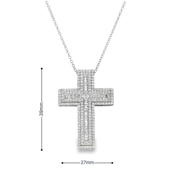 18ct White Gold Diamond Cross & Diamond Set Necklace - 2.82ct