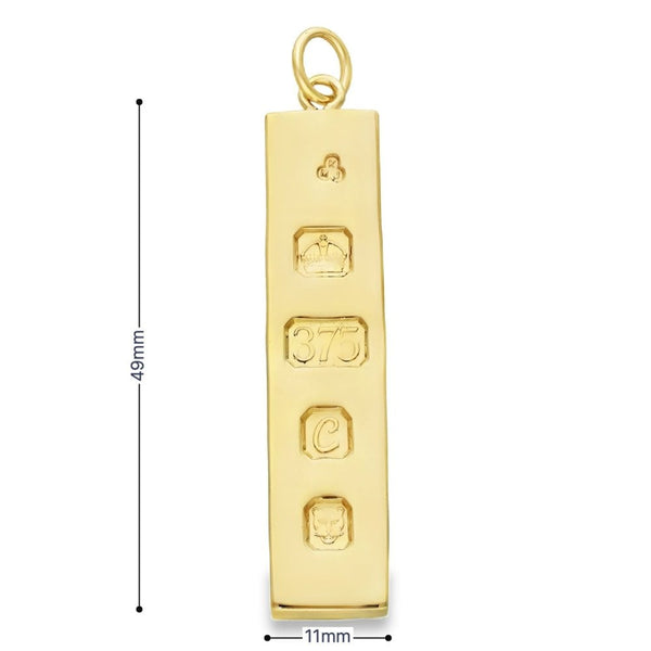 9ct Yellow Gold Ingot Pendant - 11x49x5mm - 29.9g