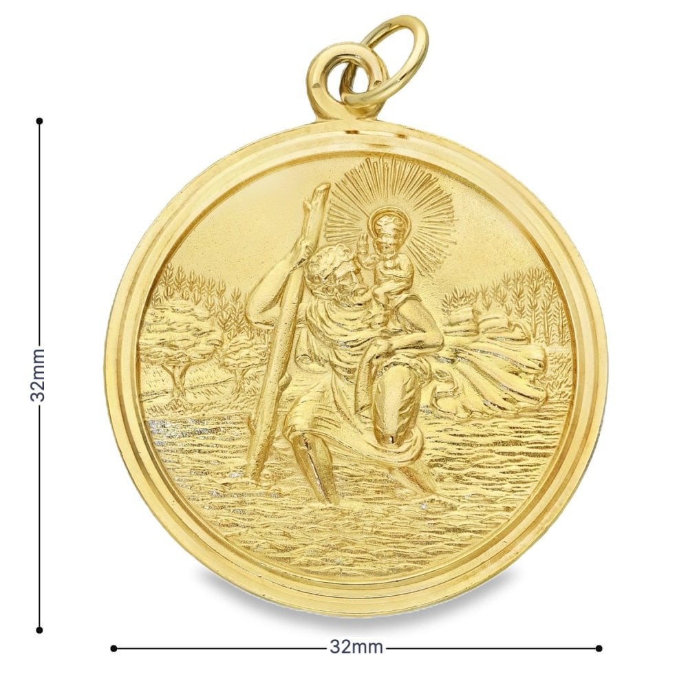 9ct Yellow Gold Round St-Christopher Pendant - 32x32mm - 12.3g