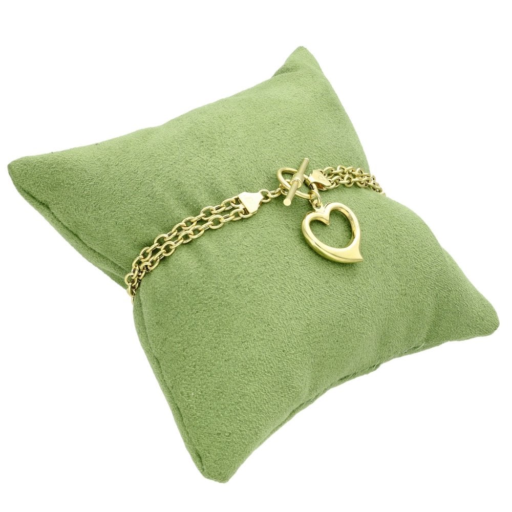 9ct Yellow Gold Belcher Bracelet With T-Bar & Open Heart Charm
