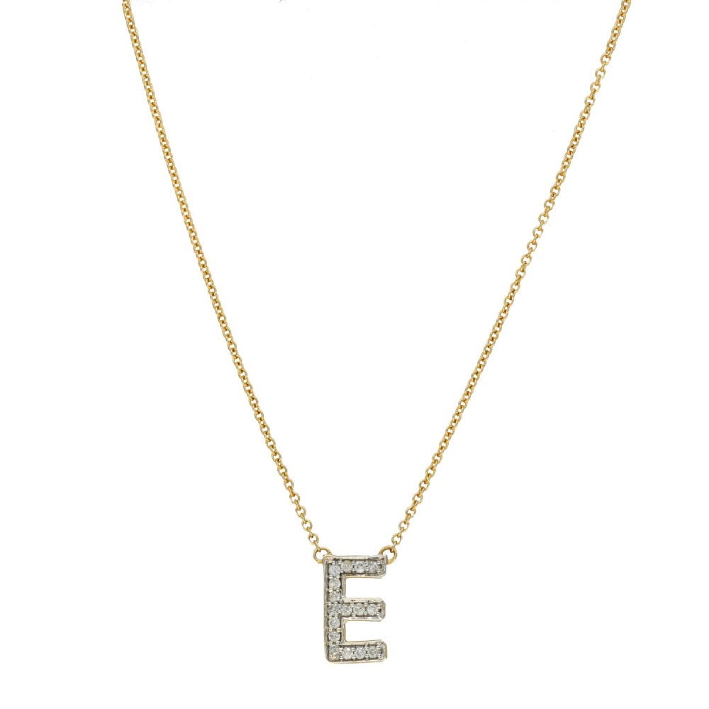 9ct Yellow Gold Diamond Initial E Pendant & Necklace - 17"