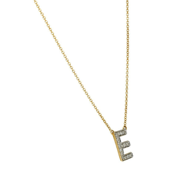 9ct Yellow Gold Diamond Initial E Pendant & Necklace - 17"