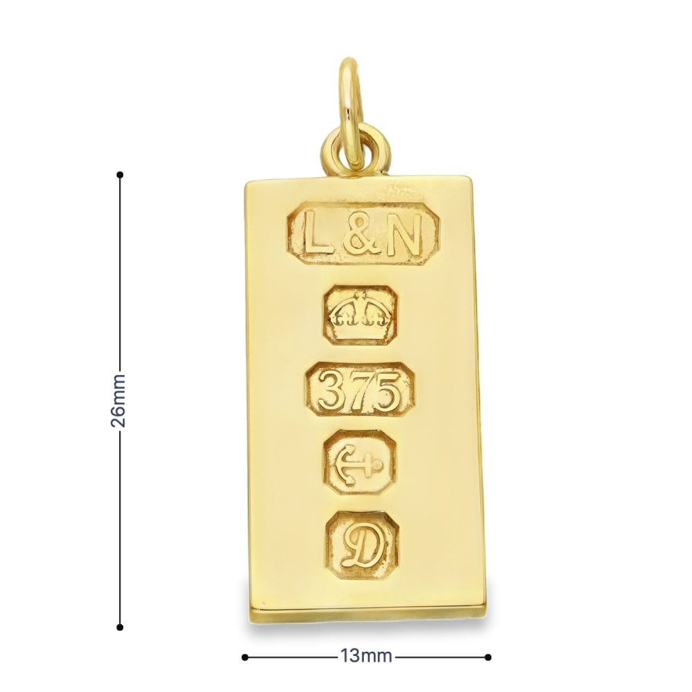 9ct Yellow Gold Ingot Pendant - 13x26x2mm - 8.4g