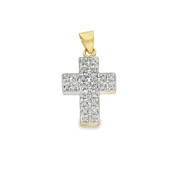 9ct Yellow Gold Diamond Pave Cross Pendant - 0.25ct - 2.8g