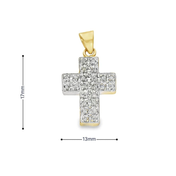 9ct Yellow Gold Diamond Pave Cross Pendant - 0.25ct - 2.8g