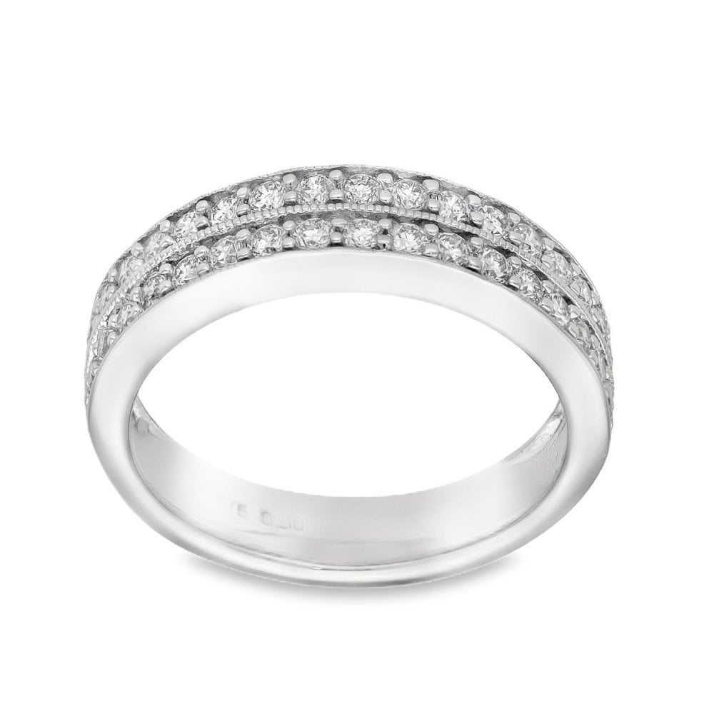 9ct White Gold 0.50ct Diamond Double Row Ring - Size I½