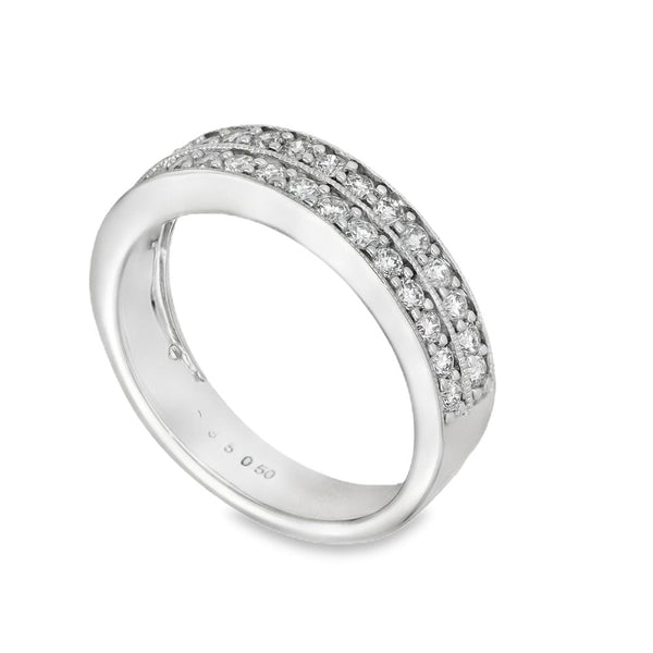 9ct White Gold 0.50ct Diamond Double Row Ring - Size I½
