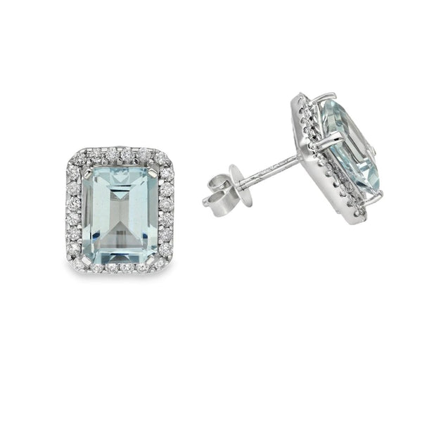 18ct White Gold Aquamarine & Diamond Cluster Earrings - 0.48ct