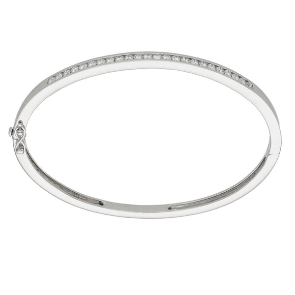 9ct White Gold Diamond Set Bangle - 18.5cm - 18.80g