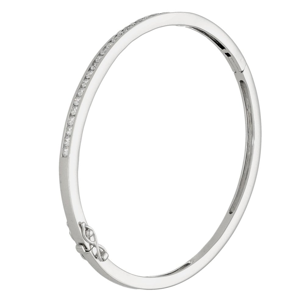 9ct White Gold Diamond Set Bangle - 18.5cm - 18.80g