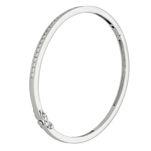 9ct White Gold Diamond Set Bangle - 18.5cm - 18.80g