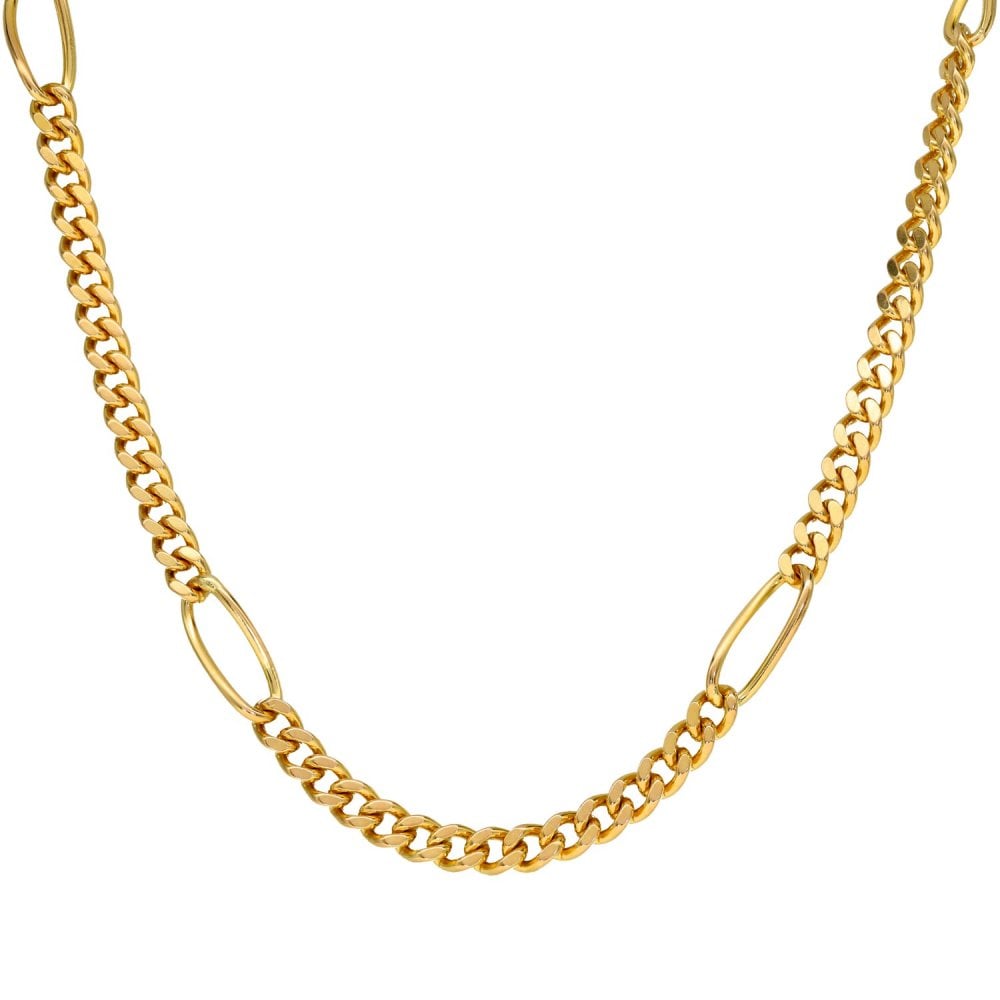 9ct Yellow Gold Fancy Curb Chain - 28" - 29.2g
