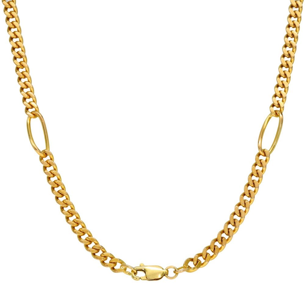 9ct Yellow Gold Fancy Curb Chain - 28" - 29.2g