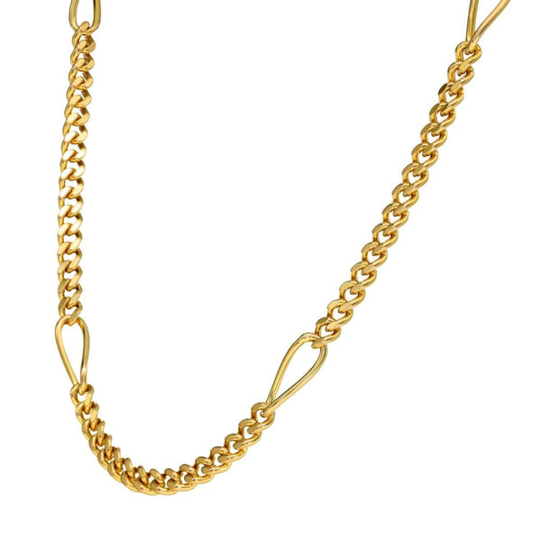 9ct Yellow Gold Fancy Curb Chain - 28" - 29.2g