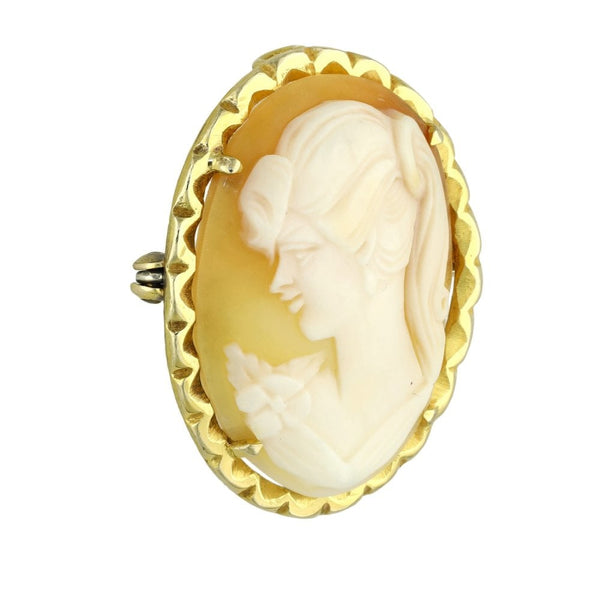9ct Yellow Gold Cameo Brooch - 27x34x10mm - 5.2g