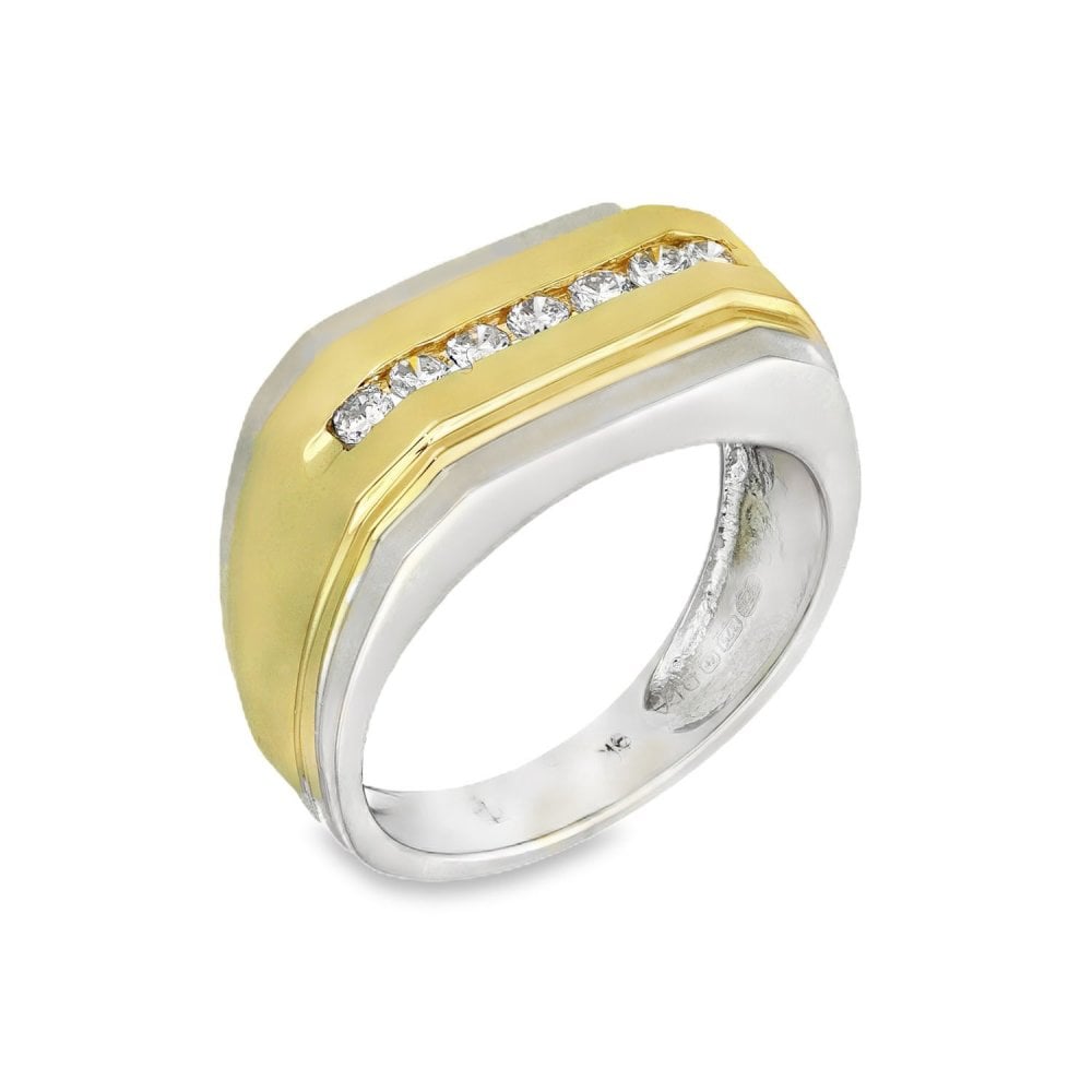 9ct White & Yellow Gold 0.25ct Diamond Set Signet Ring - Size M