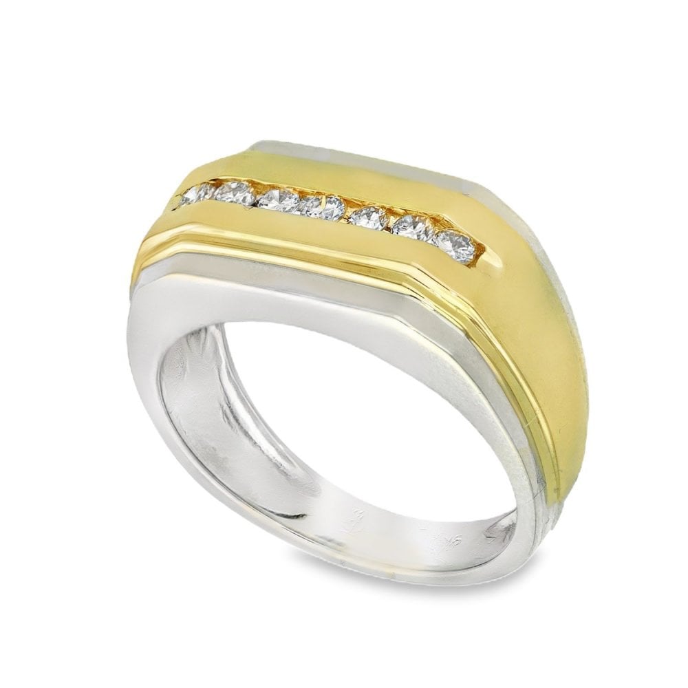 9ct White & Yellow Gold 0.25ct Diamond Set Signet Ring - Size M