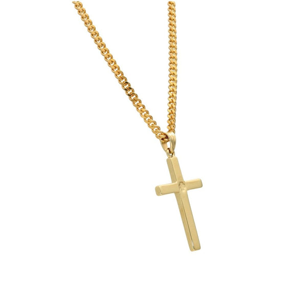 9ct Yellow Gold Cross Pendant & Chain - 24" - 17.0g