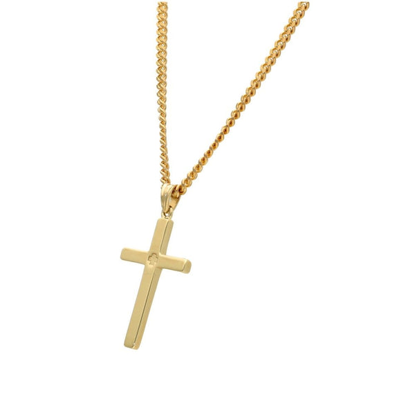 9ct Yellow Gold Cross Pendant & Chain - 24" - 17.0g