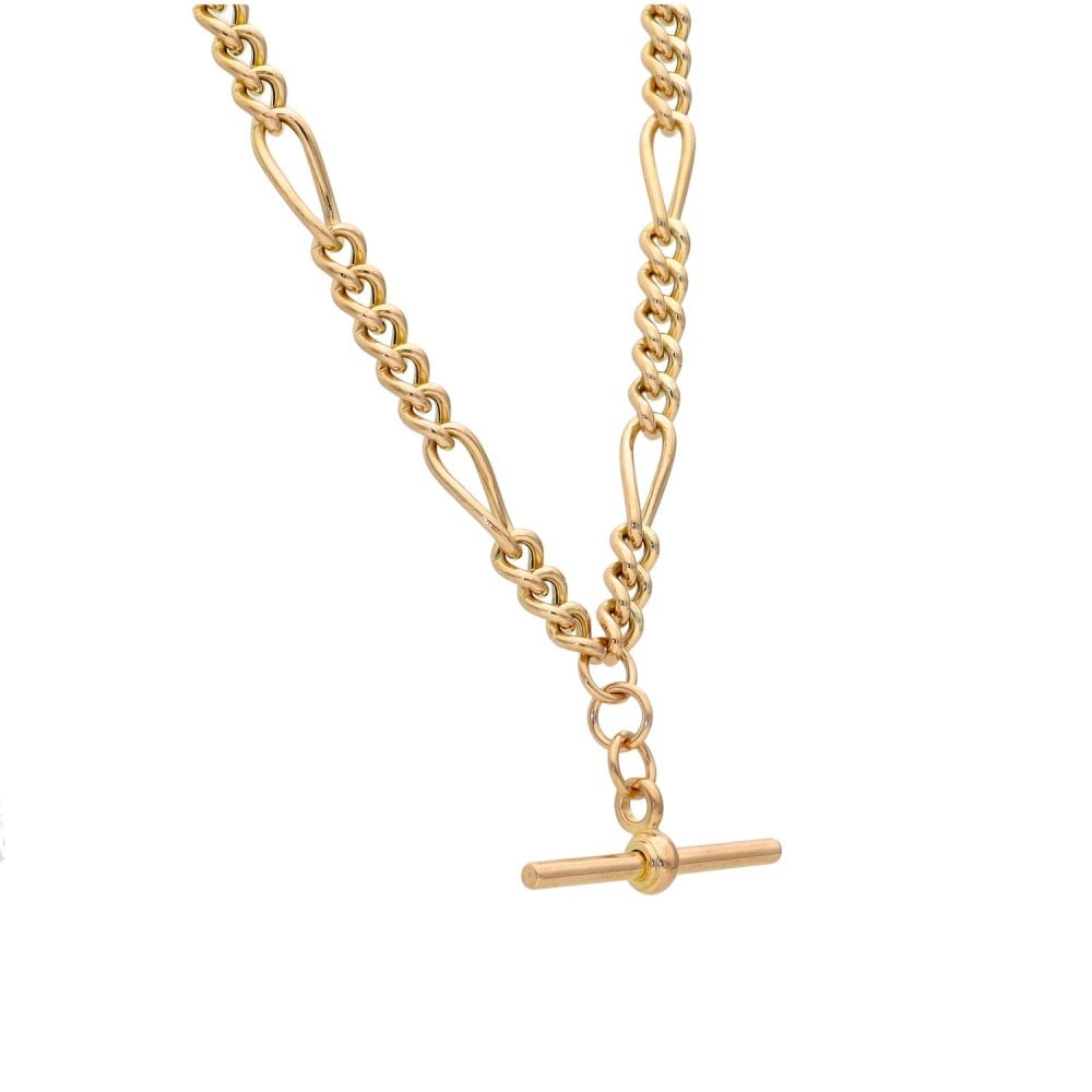 9ct Rose Gold Figaro Chain & T-Bar Pendant - 18" - 17.0g