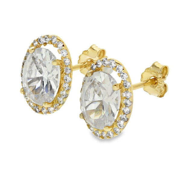 9ct Yellow Gold Oval Cluster Cubic Zirconia Stud Earrings
