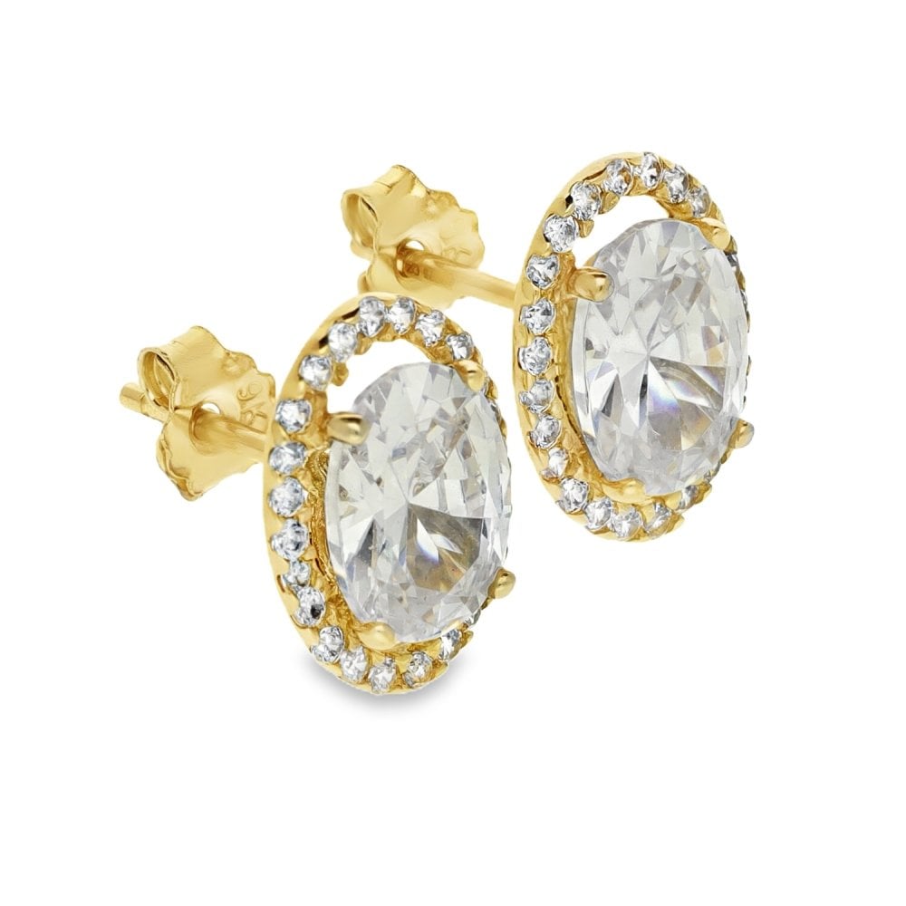 9ct Yellow Gold Oval Cluster Cubic Zirconia Stud Earrings
