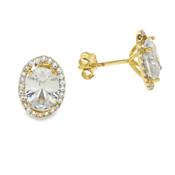 9ct Yellow Gold Oval Cluster Cubic Zirconia Stud Earrings
