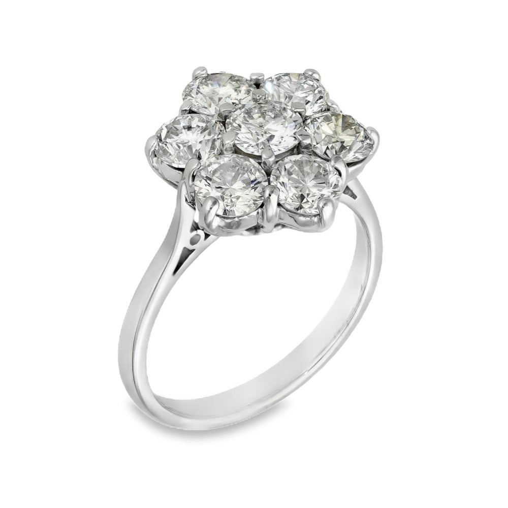 18ct White Gold Diamond Cluster Ring - Size N - 2.84ct